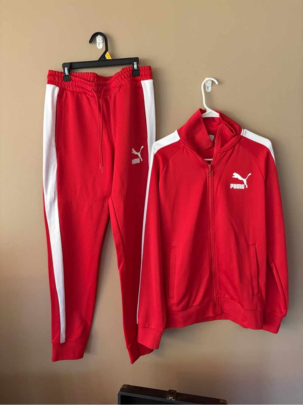 Puma Mens Red Track Jacket & Pants Set with White Stripe